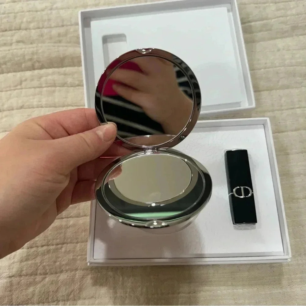 DIOR Silver Cannage Metal Double Sided Mirror and Lipstick Set - Picture 5 of 5